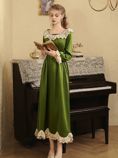 Charming A line Square Neck Green With Sleeves Summer 19th Birthday Elegant Outfit Wedding Guest Dresses N4137