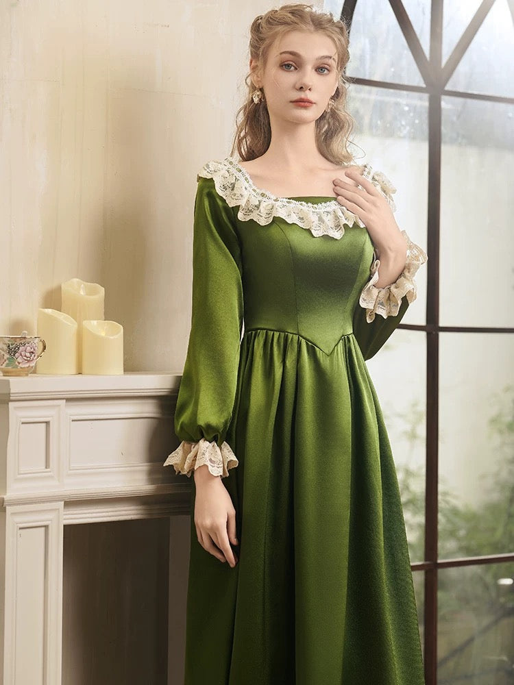 Charming A line Square Neck Green With Sleeves Summer 19th Birthday Elegant Outfit Wedding Guest Dresses N4137