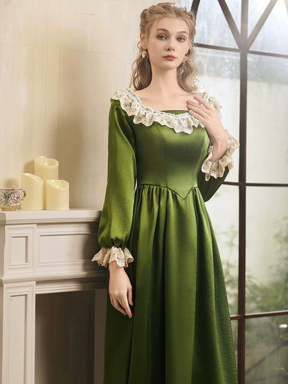 Charming A line Square Neck Green With Sleeves Summer 19th Birthday Elegant Outfit Wedding Guest Dresses N4137