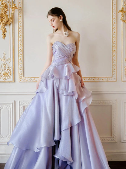 Mignonne robe de bal longue de forme trapèze, bustier en cœur, lilas, élégante, pour 18e anniversaire, formelle N4138