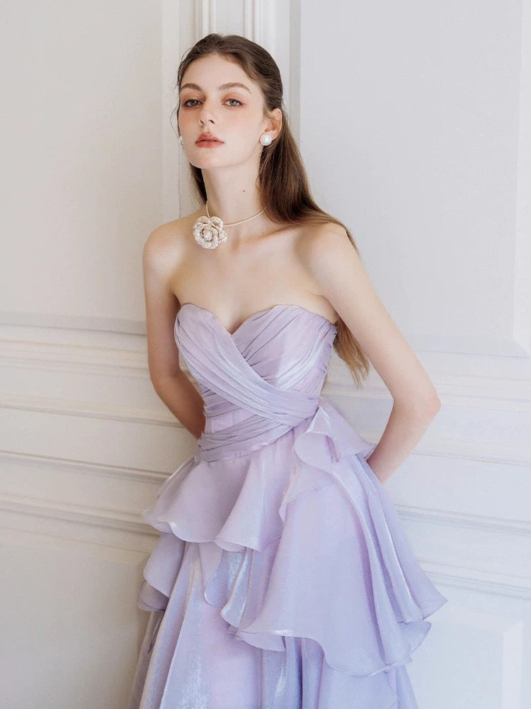 Mignonne robe de bal longue de forme trapèze, bustier en cœur, lilas, élégante, pour 18e anniversaire, formelle N4138