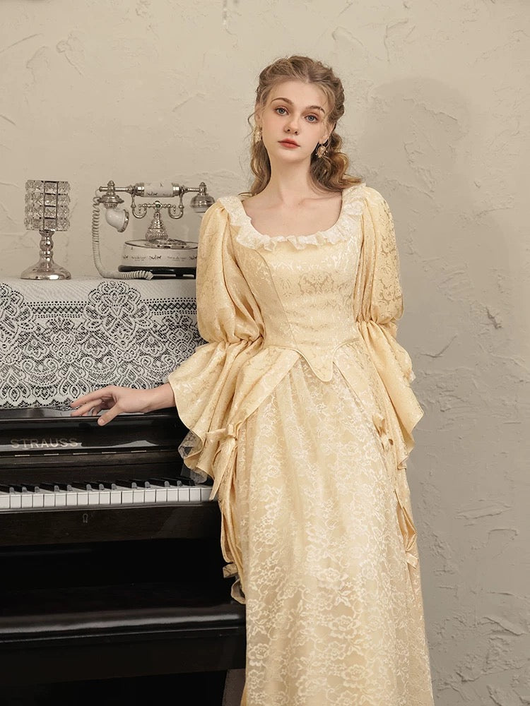 French Style Wedding Dresses A line Square Long Sleeves Lace Summer Wedding Dress N4263