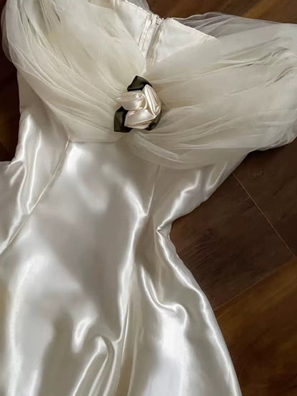 Robes de mariée romantiques, épaules dénudées, en satin blanc, pour mariage d'été, N4268