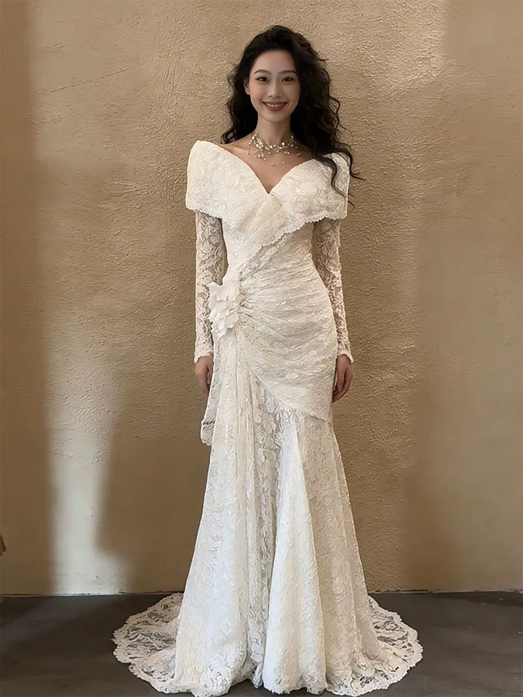 Romantic Wedding Dresses Off The Shoulder White Lace Mermaid Summer Wedding Dress N4272