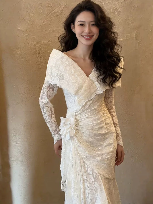 Romantic Wedding Dresses Off The Shoulder White Lace Mermaid Summer Wedding Dress N4272