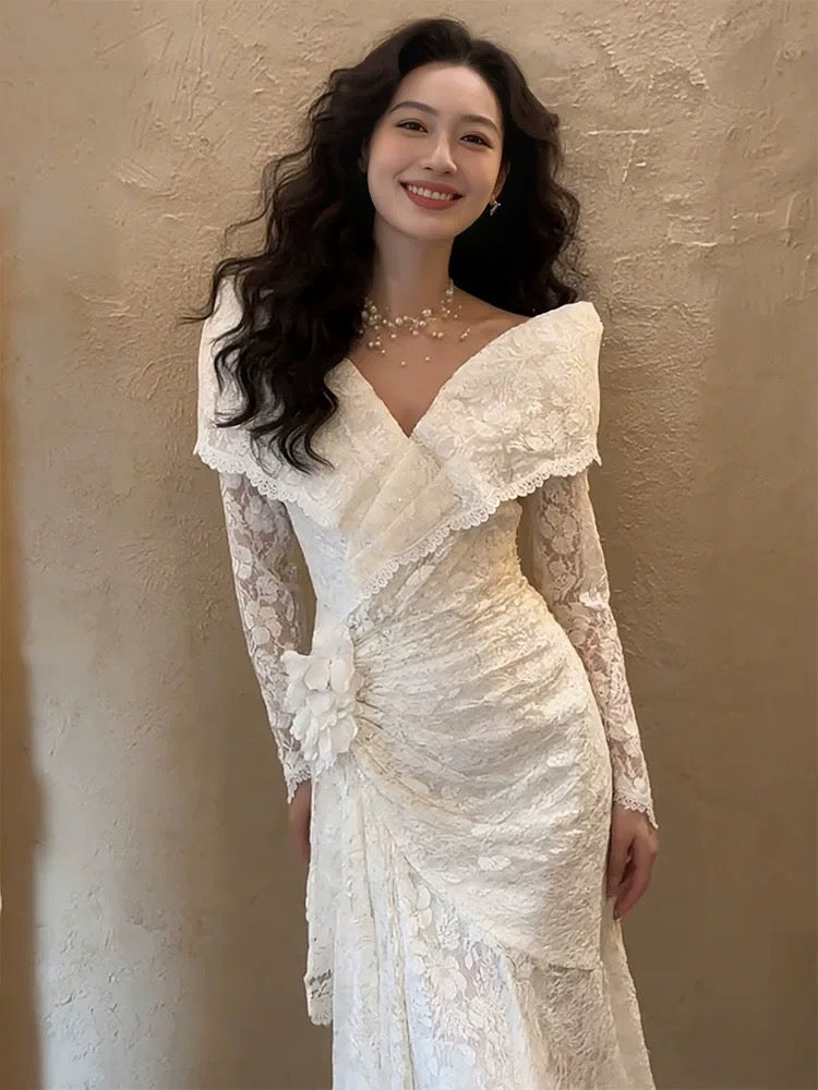 Romantic Wedding Dresses Off The Shoulder White Lace Mermaid Summer Wedding Dress N4272