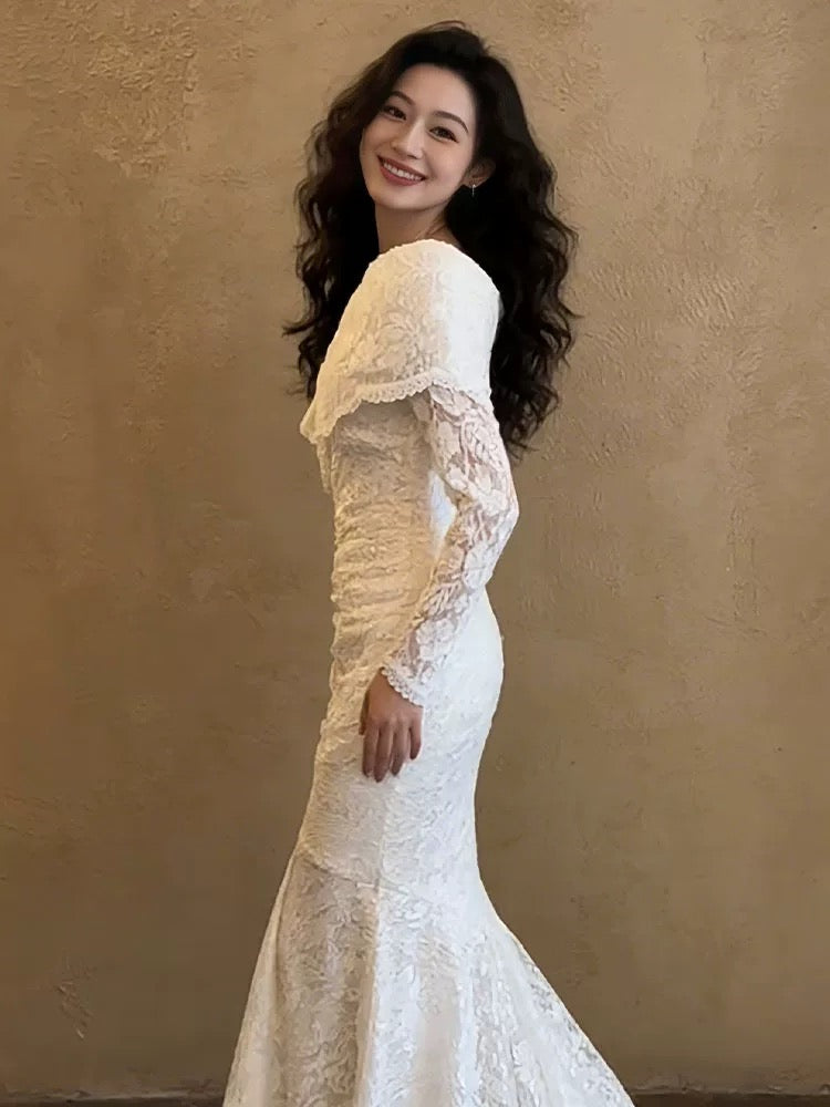 Romantic Wedding Dresses Off The Shoulder White Lace Mermaid Summer Wedding Dress N4272