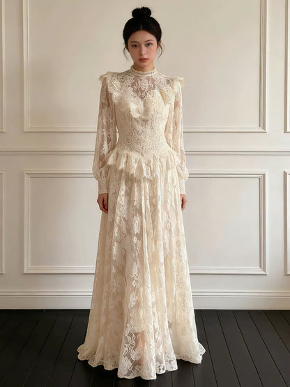 Timeless Wedding Dresses A line High Neck Long Sleeves Lace Summer Wedding Dress N4274