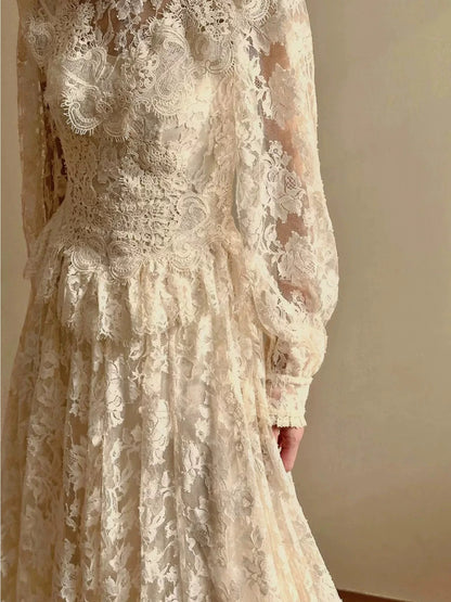 Timeless Wedding Dresses A line High Neck Long Sleeves Lace Summer Wedding Dress N4274