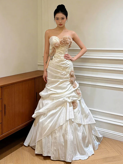 Vintage Wedding Dresses Mermaid Sweetheart With 3D Flowers Summer Garden Wedding Dress N4177