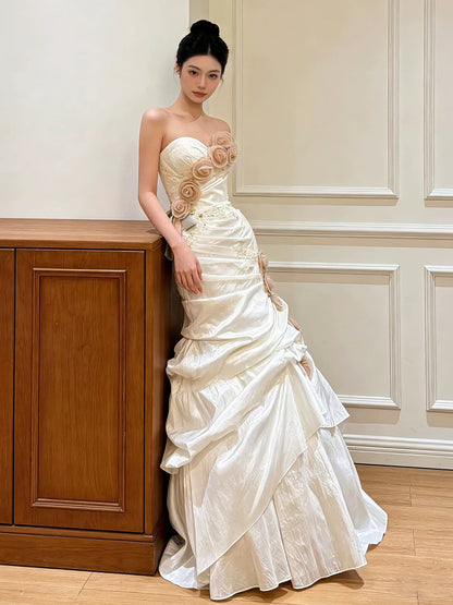 Vintage Wedding Dresses Mermaid Sweetheart With 3D Flowers Summer Garden Wedding Dress N4177