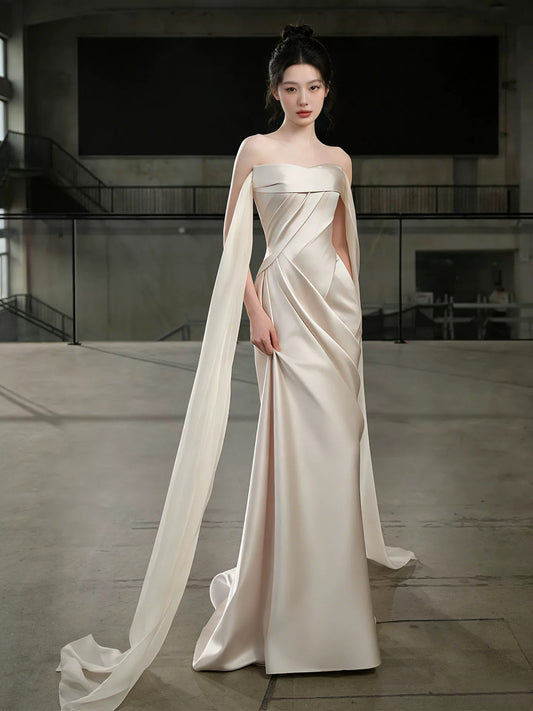 Simple Wedding Dresses Mermaid Strapless Satin Ivory Summer Garden Wedding Dress N4276