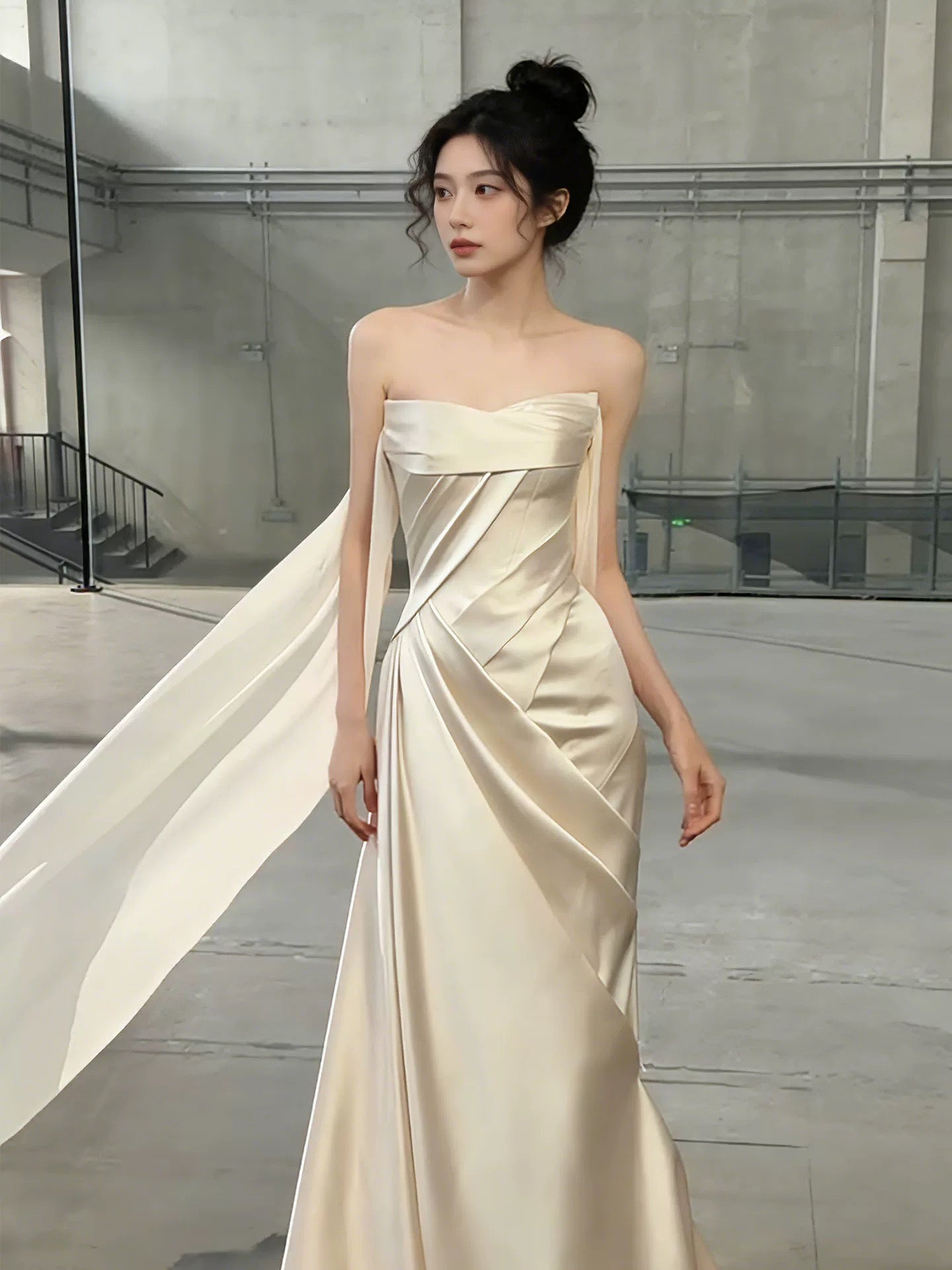 Simple Wedding Dresses Mermaid Strapless Satin Ivory Summer Garden Wedding Dress N4276