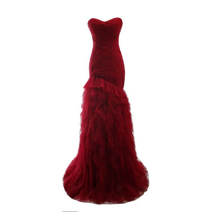 Robe de bal longue formelle élégante de 18e anniversaire en tulle bordeaux sirène mignonne N4140