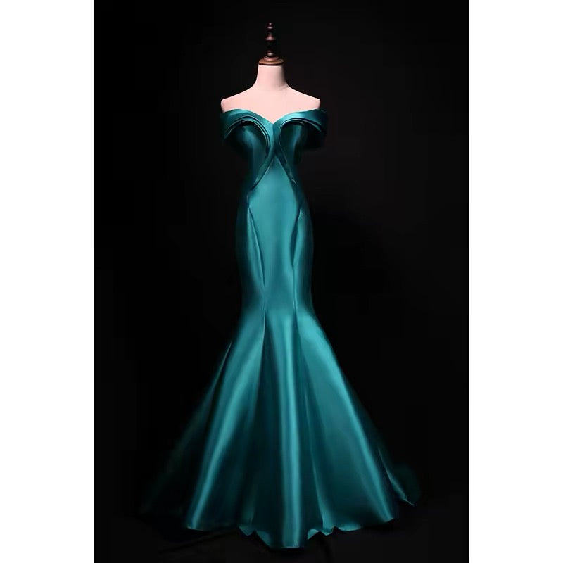 Bescheidene Meerjungfrau schulterfrei blau Satin 18. Geburtstag elegantes Outfit formelle lange Ballkleider N4141