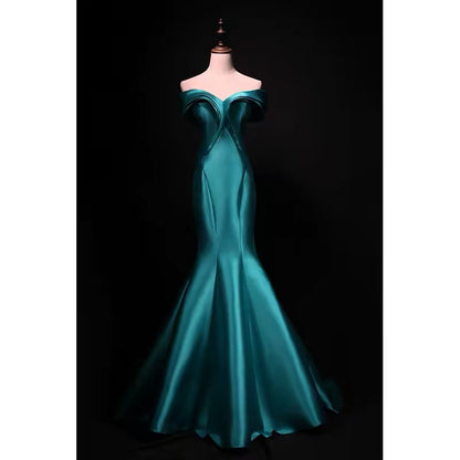 Bescheidene Meerjungfrau schulterfrei blau Satin 18. Geburtstag elegantes Outfit formelle lange Ballkleider N4141