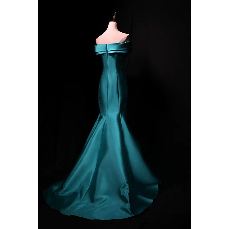 Bescheidene Meerjungfrau schulterfrei blau Satin 18. Geburtstag elegantes Outfit formelle lange Ballkleider N4141