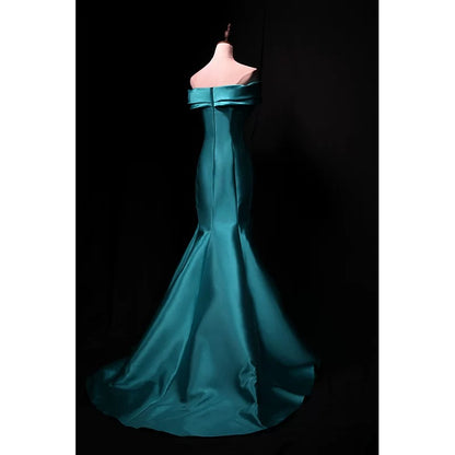 Bescheidene Meerjungfrau schulterfrei blau Satin 18. Geburtstag elegantes Outfit formelle lange Ballkleider N4141