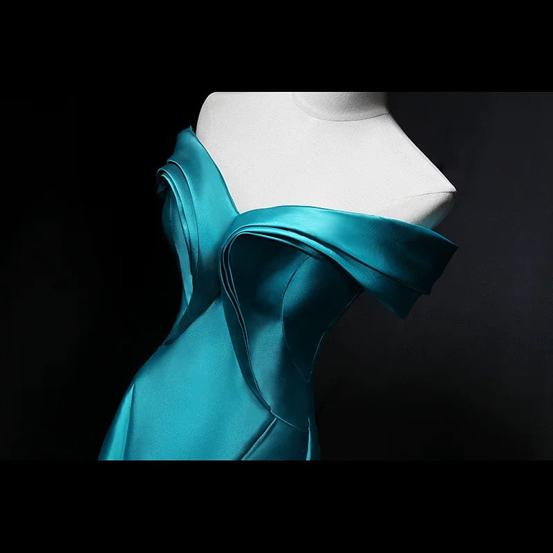 Bescheidene Meerjungfrau schulterfrei blau Satin 18. Geburtstag elegantes Outfit formelle lange Ballkleider N4141
