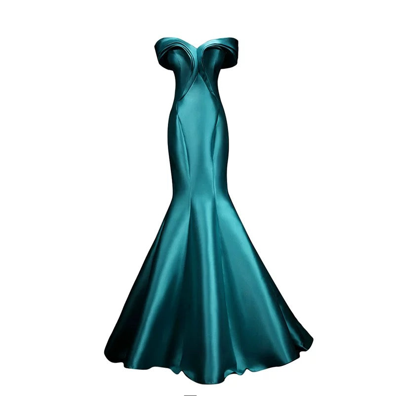 Bescheidene Meerjungfrau schulterfrei blau Satin 18. Geburtstag elegantes Outfit formelle lange Ballkleider N4141