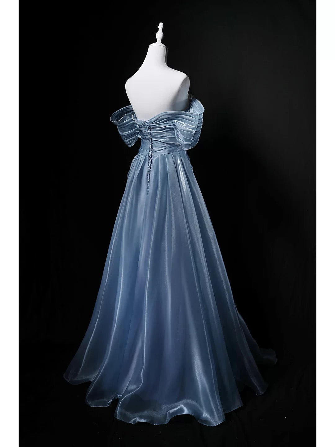 Modest Ball Gowns Off The Shoulder Blue Short Sleeves Birthday Elegant Outfit Formal Long Prom Dresses N4142