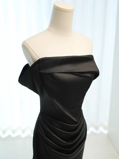Charmante robe de sirène noire à épaules dénudées avec manches pour l'été, pour un 19e anniversaire, tenue élégante, robe d'invitée de mariage N4145