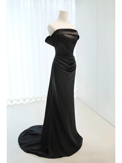 Charmante robe de sirène noire à épaules dénudées avec manches pour l'été, pour un 19e anniversaire, tenue élégante, robe d'invitée de mariage N4145