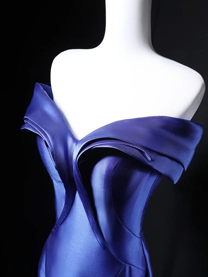 Modeste Sirène Épaules Dénudées Satin Bleu Roi 18ème Anniversaire Tenue Élégante Robes de Bal Longues Formelles N4147
