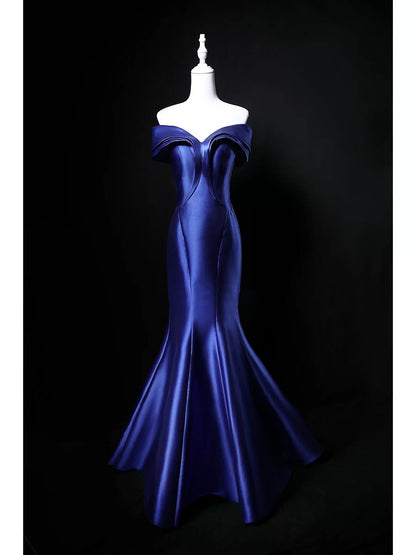 Modeste Sirène Épaules Dénudées Satin Bleu Roi 18ème Anniversaire Tenue Élégante Robes de Bal Longues Formelles N4147