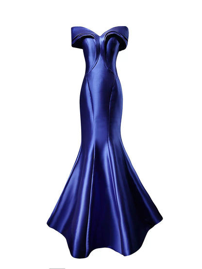 Modeste Sirène Épaules Dénudées Satin Bleu Roi 18ème Anniversaire Tenue Élégante Robes de Bal Longues Formelles N4147
