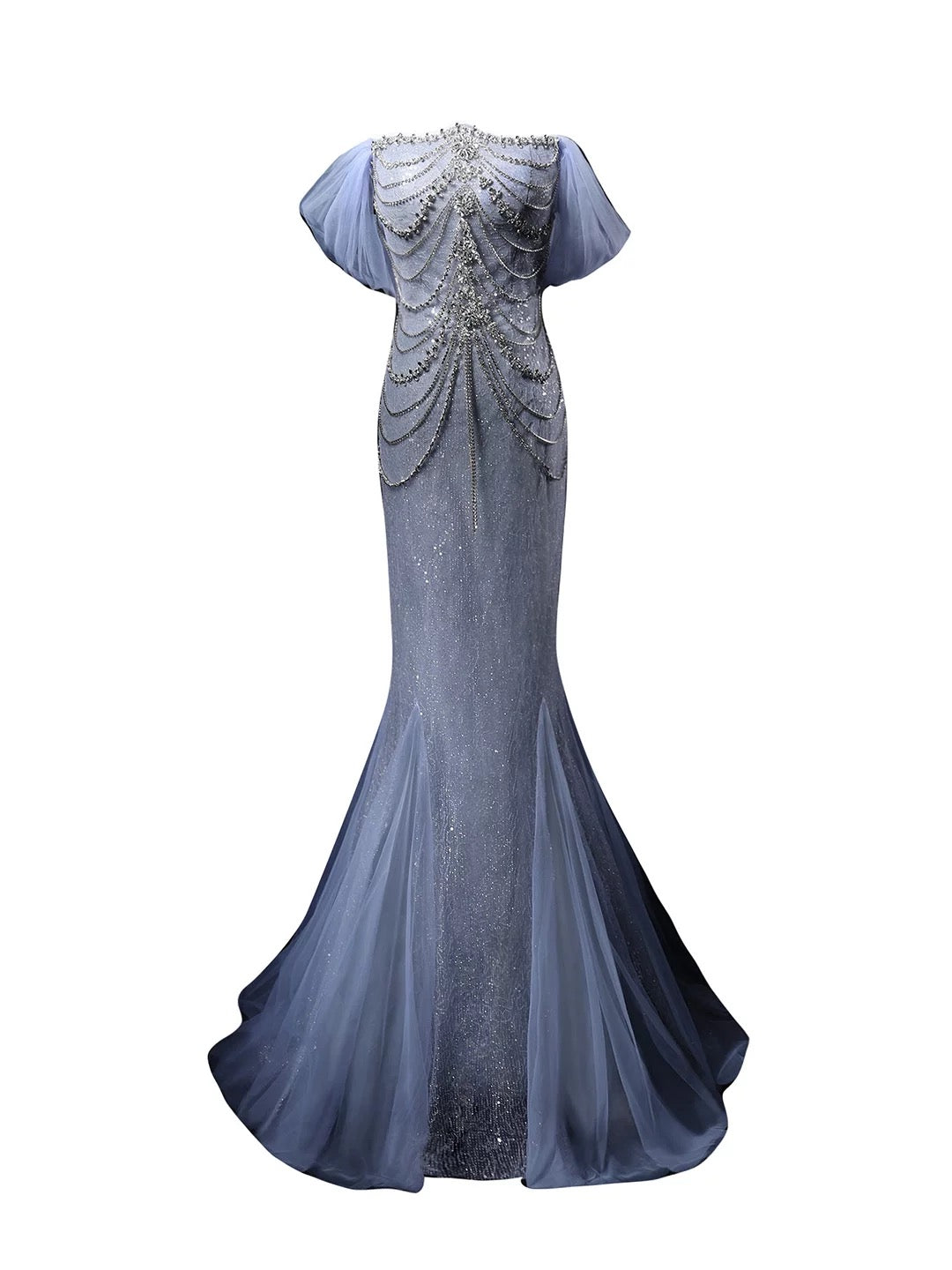Robe de bal formelle élégante à paillettes bleues avec perles et épaules dénudées, style sirène scintillante, pour anniversaire, modèle N4148