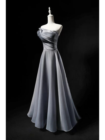 Robe longue de soirée élégante grise sans bretelles coupe trapèze pour 18ème anniversaire N4151