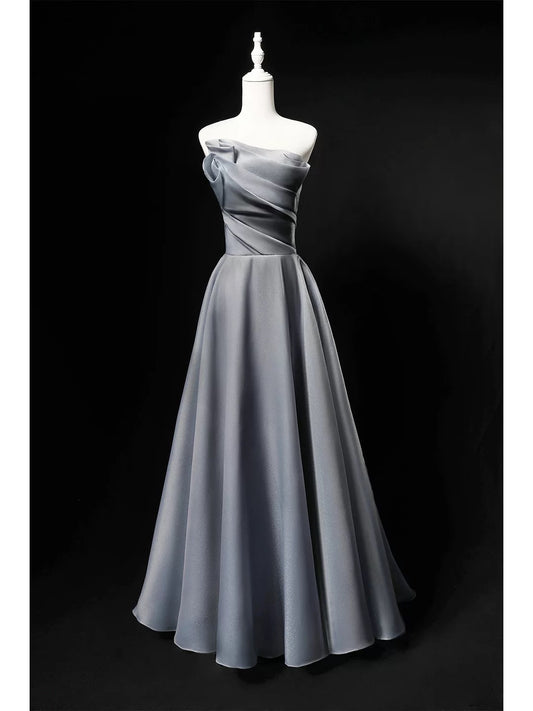 Elegant A line Strapless Gray 18th Birthday Elegant Outfit Formal Long Prom Dresses N4151