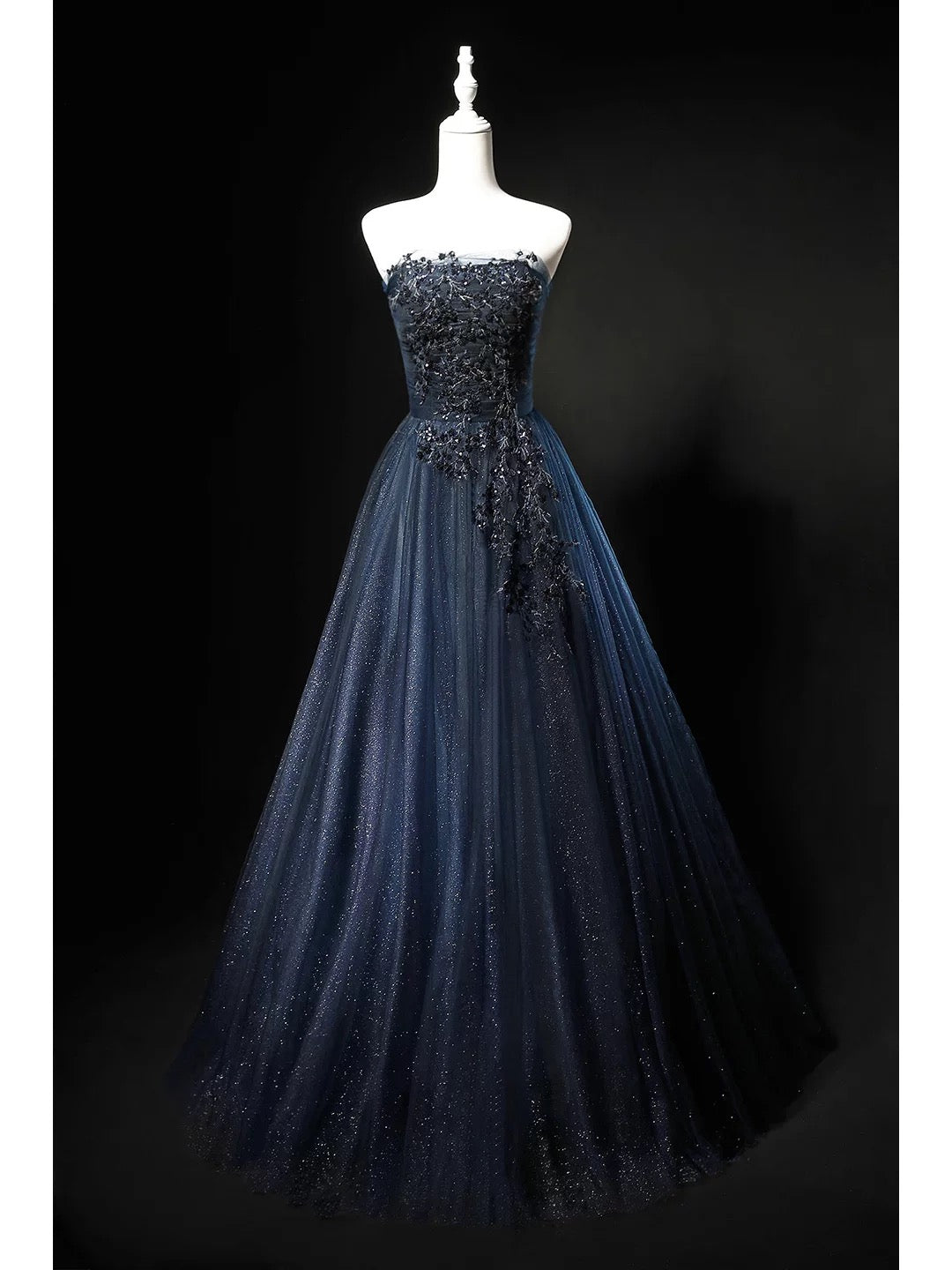 Robe de bal modeste bustier bleu marine tulle 18e anniversaire tenue élégante robes de soirée longues N4152