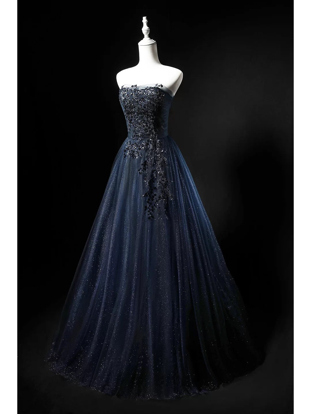 Robe de bal modeste bustier bleu marine tulle 18e anniversaire tenue élégante robes de soirée longues N4152