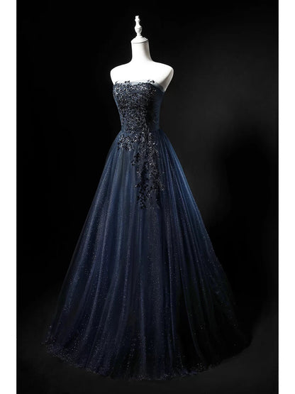 Robe de bal modeste bustier bleu marine tulle 18e anniversaire tenue élégante robes de soirée longues N4152