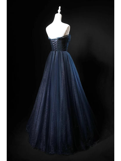 Robe de bal modeste bustier bleu marine tulle 18e anniversaire tenue élégante robes de soirée longues N4152