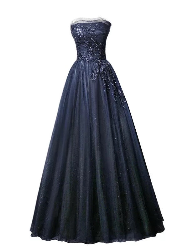 Robe de bal modeste bustier bleu marine tulle 18e anniversaire tenue élégante robes de soirée longues N4152