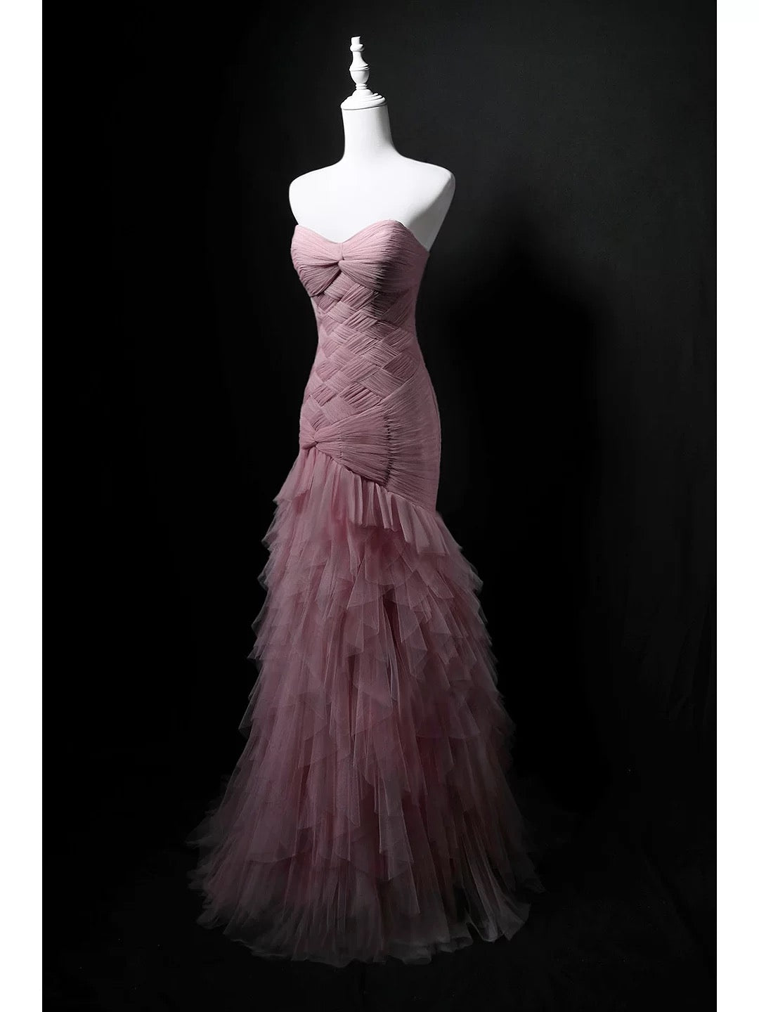 Elegantes Meerjungfrau-Sweetheart-Kleid aus pinkem Tüll mit Falten zum 18. Geburtstag, elegantes Outfit, formelle lange Ballkleider N4153