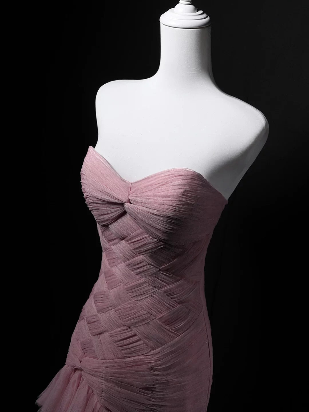 Elegantes Meerjungfrau-Sweetheart-Kleid aus pinkem Tüll mit Falten zum 18. Geburtstag, elegantes Outfit, formelle lange Ballkleider N4153