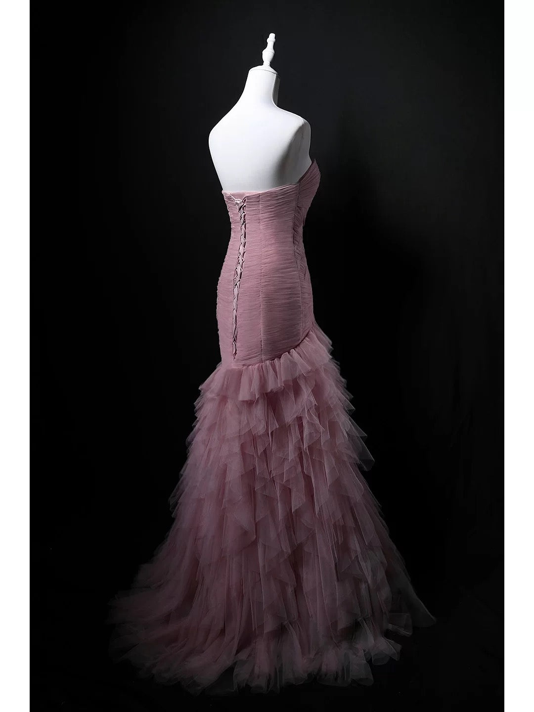 Elegantes Meerjungfrau-Sweetheart-Kleid aus pinkem Tüll mit Falten zum 18. Geburtstag, elegantes Outfit, formelle lange Ballkleider N4153