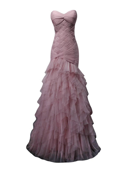 Elegantes Meerjungfrau-Sweetheart-Kleid aus pinkem Tüll mit Falten zum 18. Geburtstag, elegantes Outfit, formelle lange Ballkleider N4153