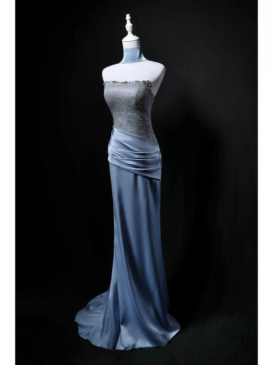 Elegant Mermaid Strapless Blue 18th Birthday Elegant Outfit Formal Long Prom Dresses N4155