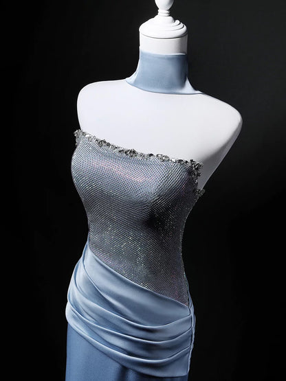 Elegant Mermaid Strapless Blue 18th Birthday Elegant Outfit Formal Long Prom Dresses N4155