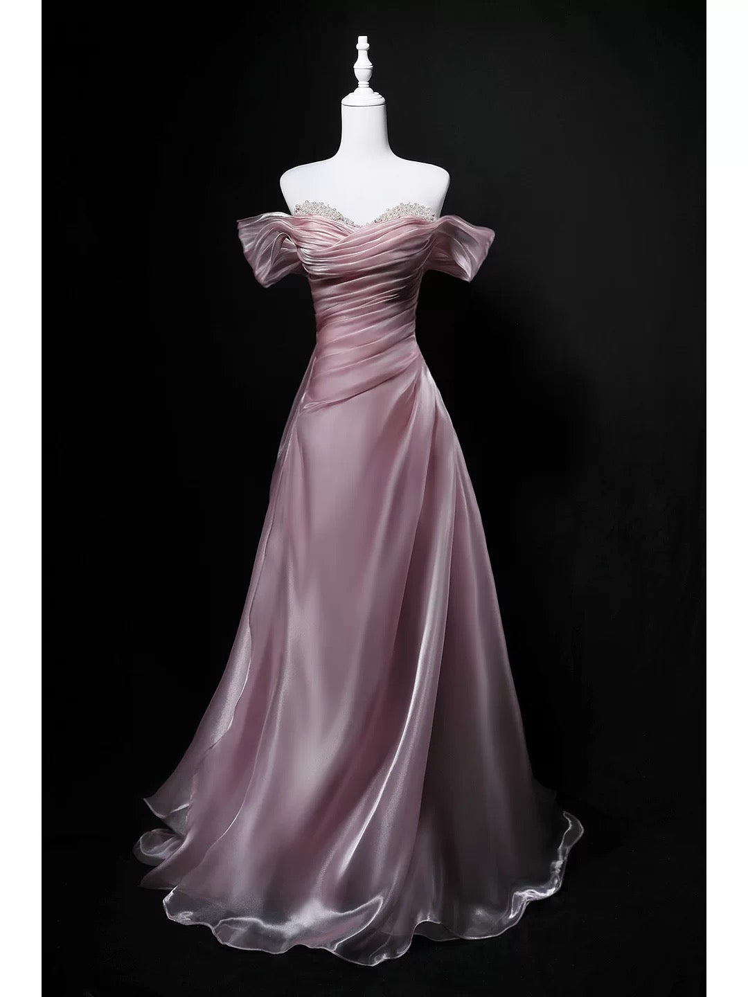 Glitzerndes Ballkleid schulterfrei Rosa Geburtstag mit Perlen Elegantes Outfit Formelle Ballkleider N4157
