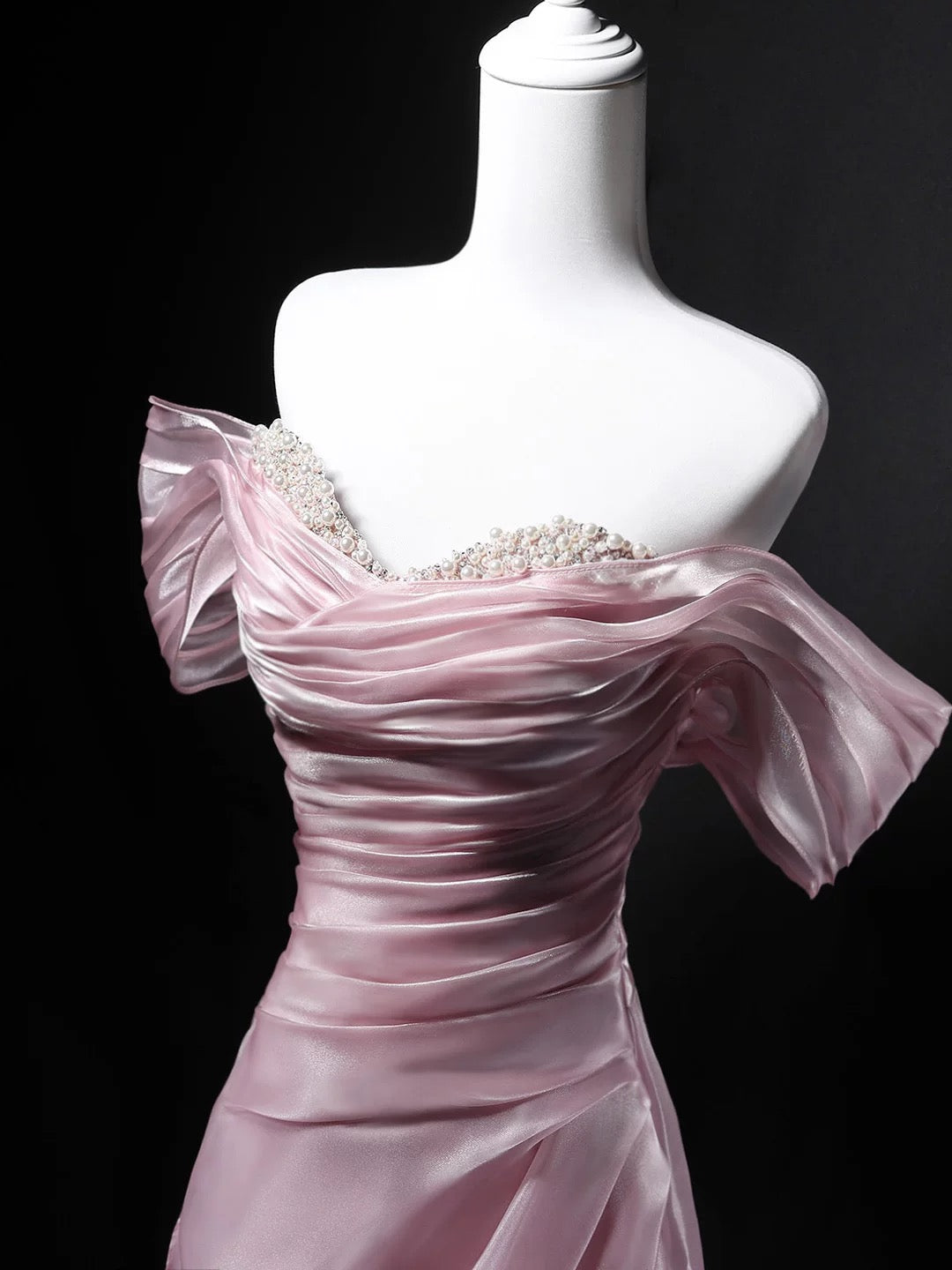 Glitzerndes Ballkleid schulterfrei Rosa Geburtstag mit Perlen Elegantes Outfit Formelle Ballkleider N4157
