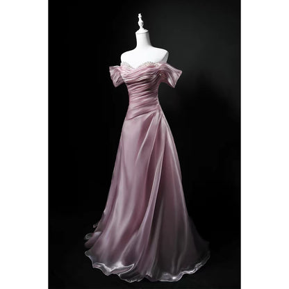 Glitzerndes Ballkleid schulterfrei Rosa Geburtstag mit Perlen Elegantes Outfit Formelle Ballkleider N4157