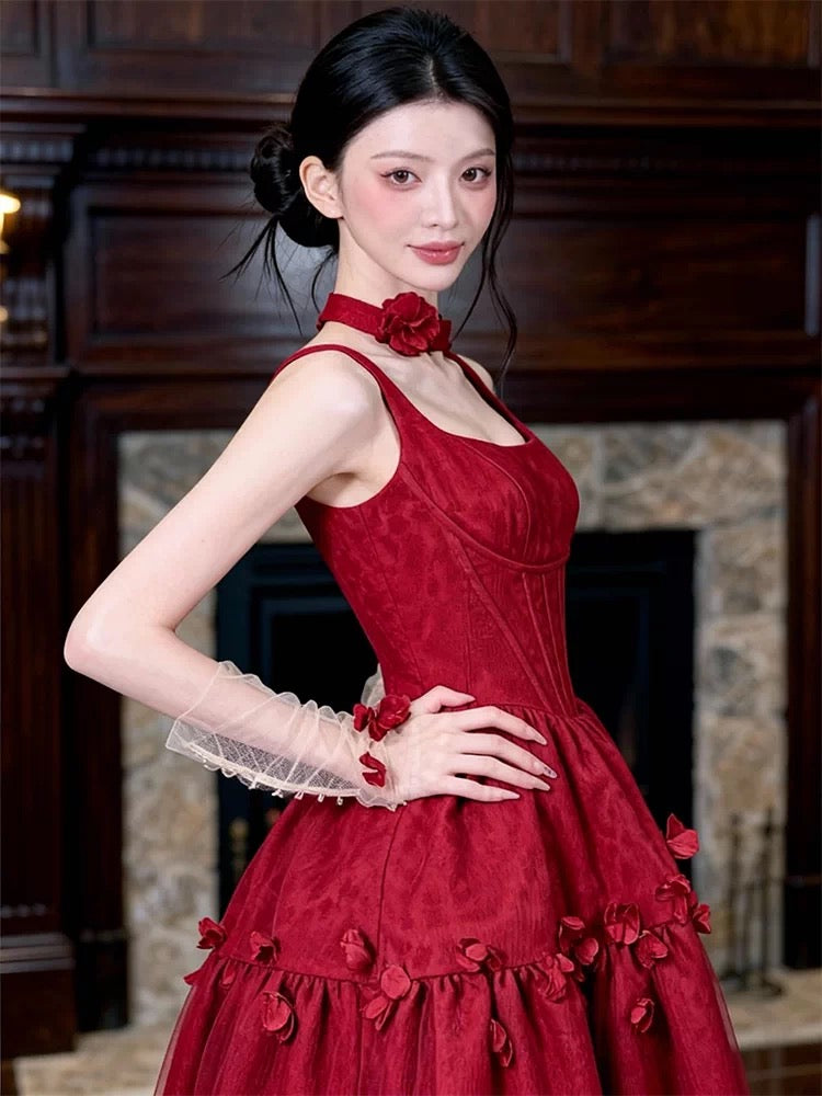 Princess Prom Dresses Ball Gowns Square Neck Sleeveless Burgundy Lace Evening Long Formal Dress RB3712