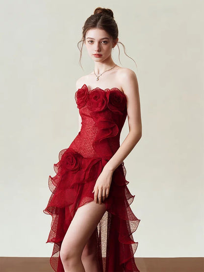 Dreamy Prom Dresses Sheath Strapless Red Sleeveless Evening Long Formal Dress RB3715