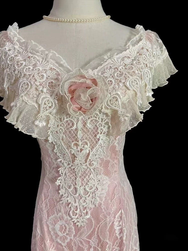 Vintage Sheath V Neck With Cap Sleeves Lace Summer Bridal Gown White Pink Wedding Dresses RB3717